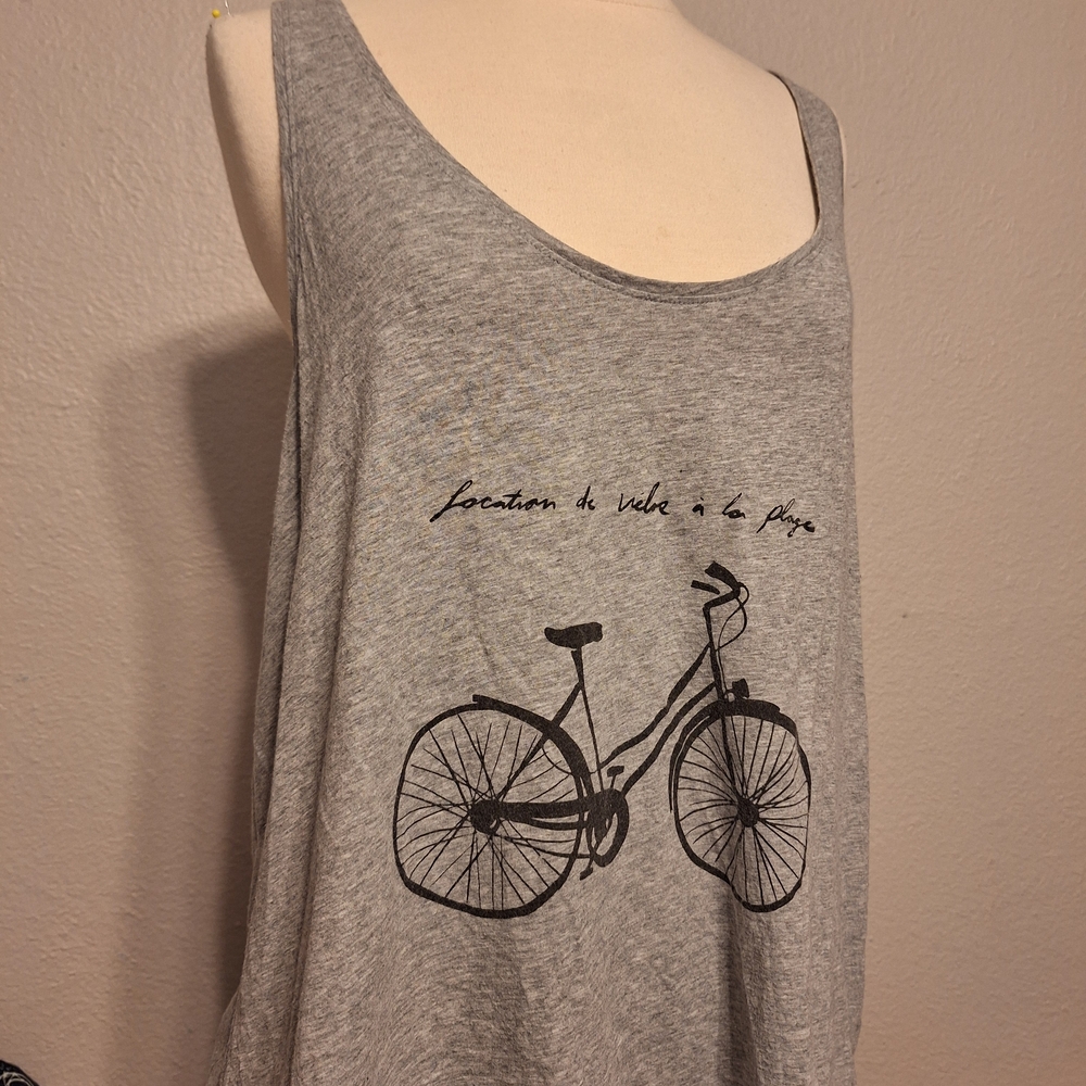 Gray Sleeveless Top with Bicycle Print